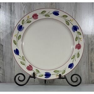 Table Mates Paint Brush Serving Platter 12" Cream Blue Pink Floral Hand Painted